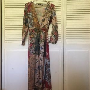NWOT Zara satin patchwork wrap dress